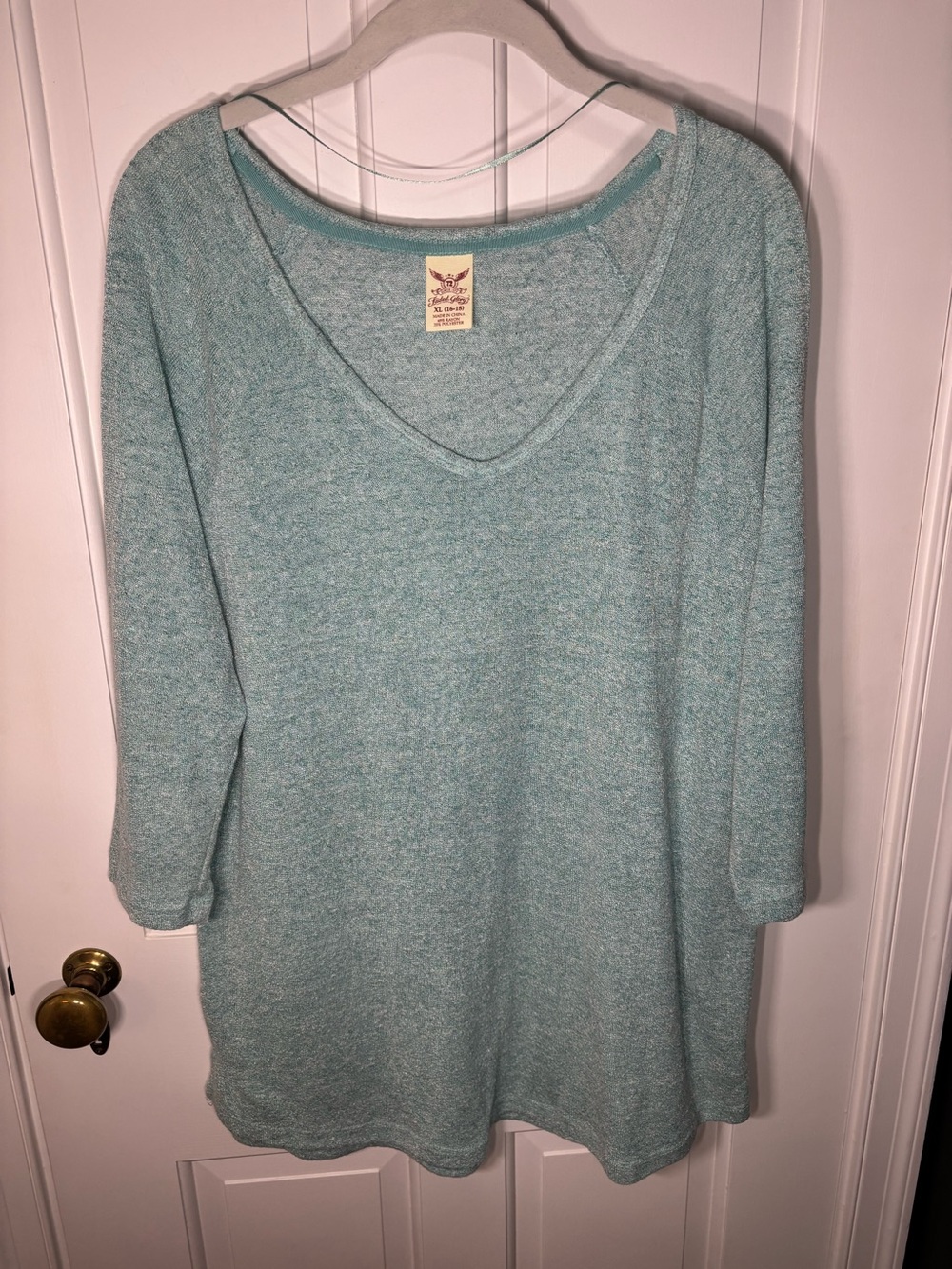 Faded Glory Women’s XL Soft Knit Textured Mint Green Top 3/4 Sleeves V Neck